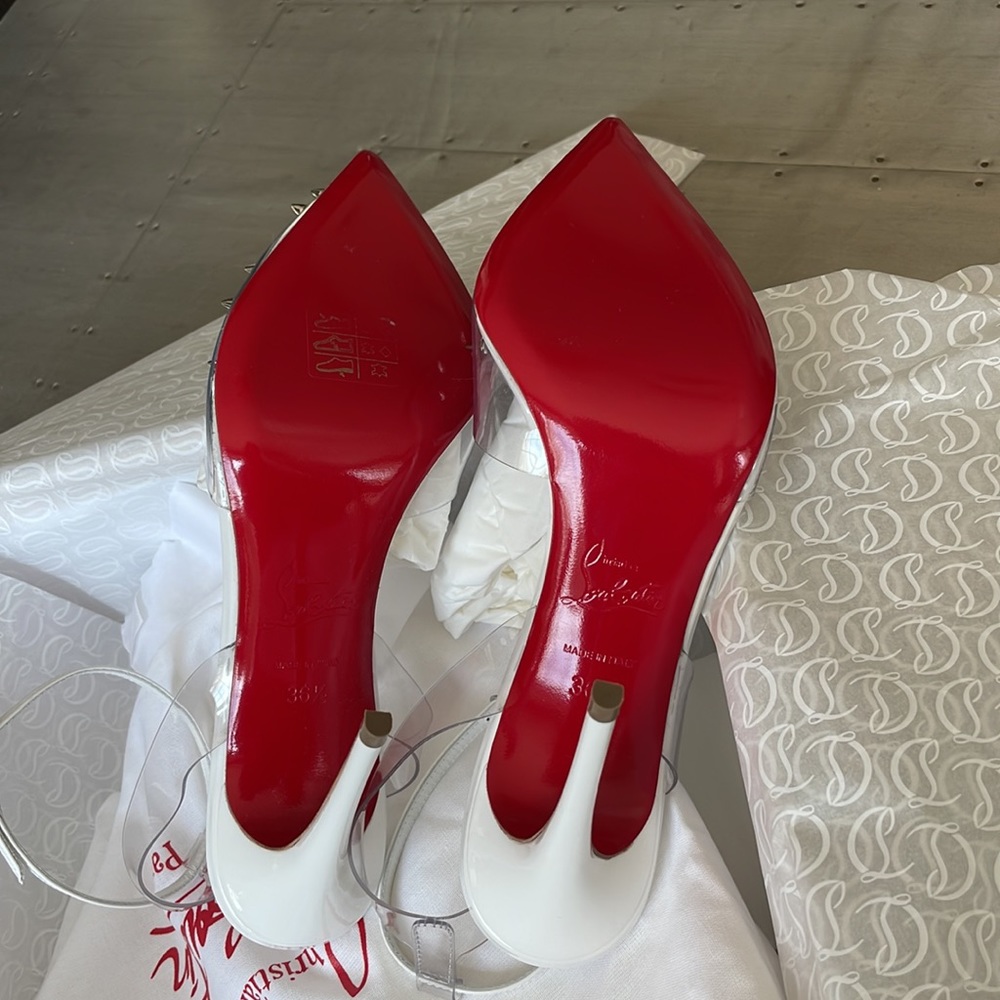 Christian Louboutin spikoo white patent spike stiletto pvc 100mm sz 36.5 - Picture 8 of 12